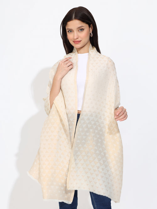 Pashmina Wool Zari Pyramid Stole White
