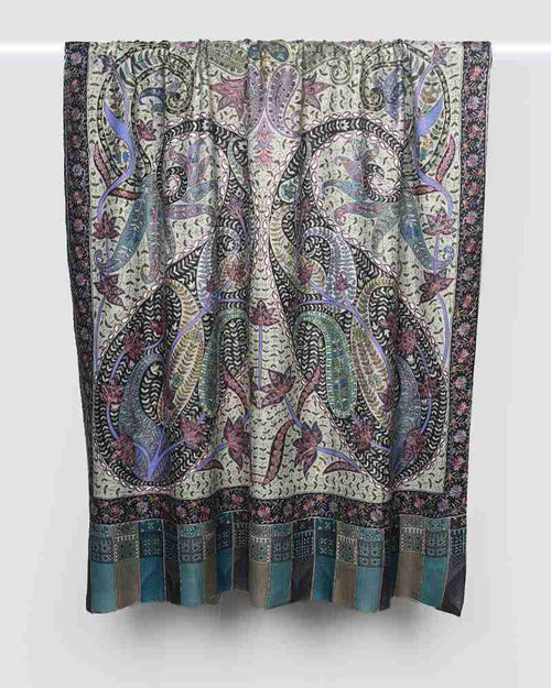 Pashmina Wool Kalamkari Embroidery Shawl Green