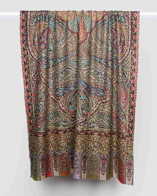 Pashmina Wool Kalamkari Embroidery Shawl Green