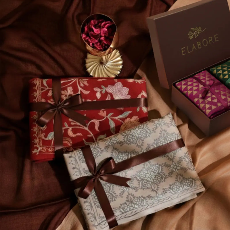 Premium Fine Wool corporate gift stole in branded packaging — corporate gifts India by Elabore