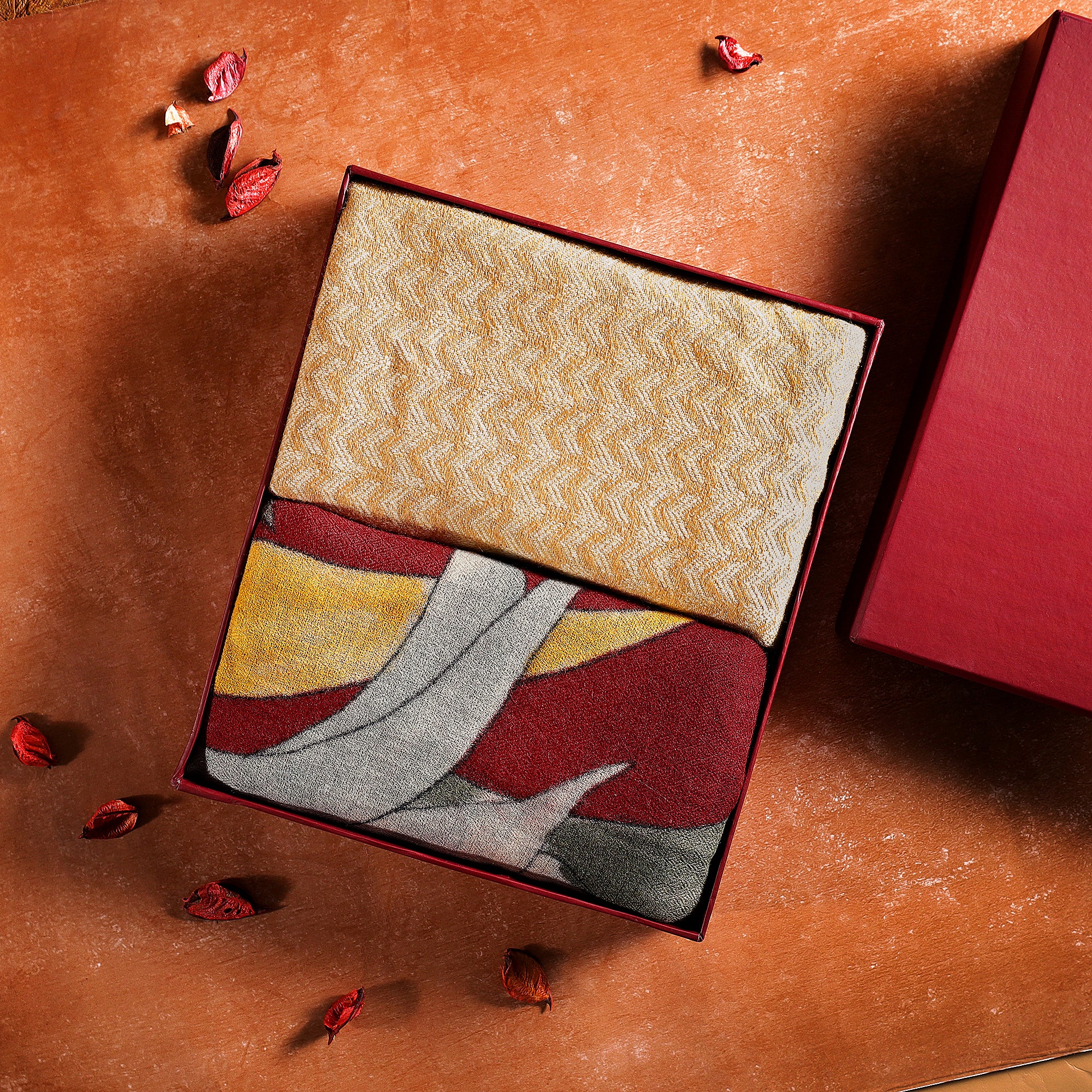 Women's Pashmina Wool Maroon Hand Painted Stole & Gentlemen's Golden Lambswool Muffler