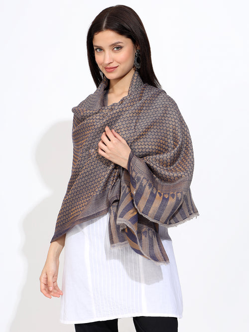 Pashmina Wool Diamond Pattern Self Zari Stole- Blue