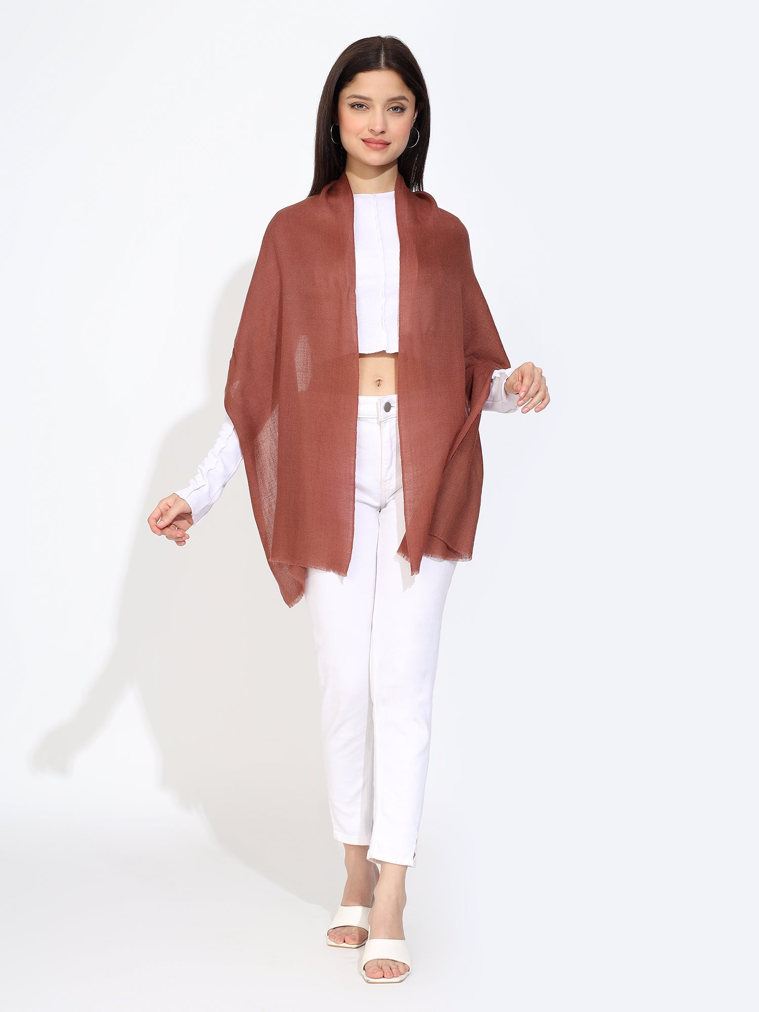 Pashmina Wool Diamond Weave Muffler Brown