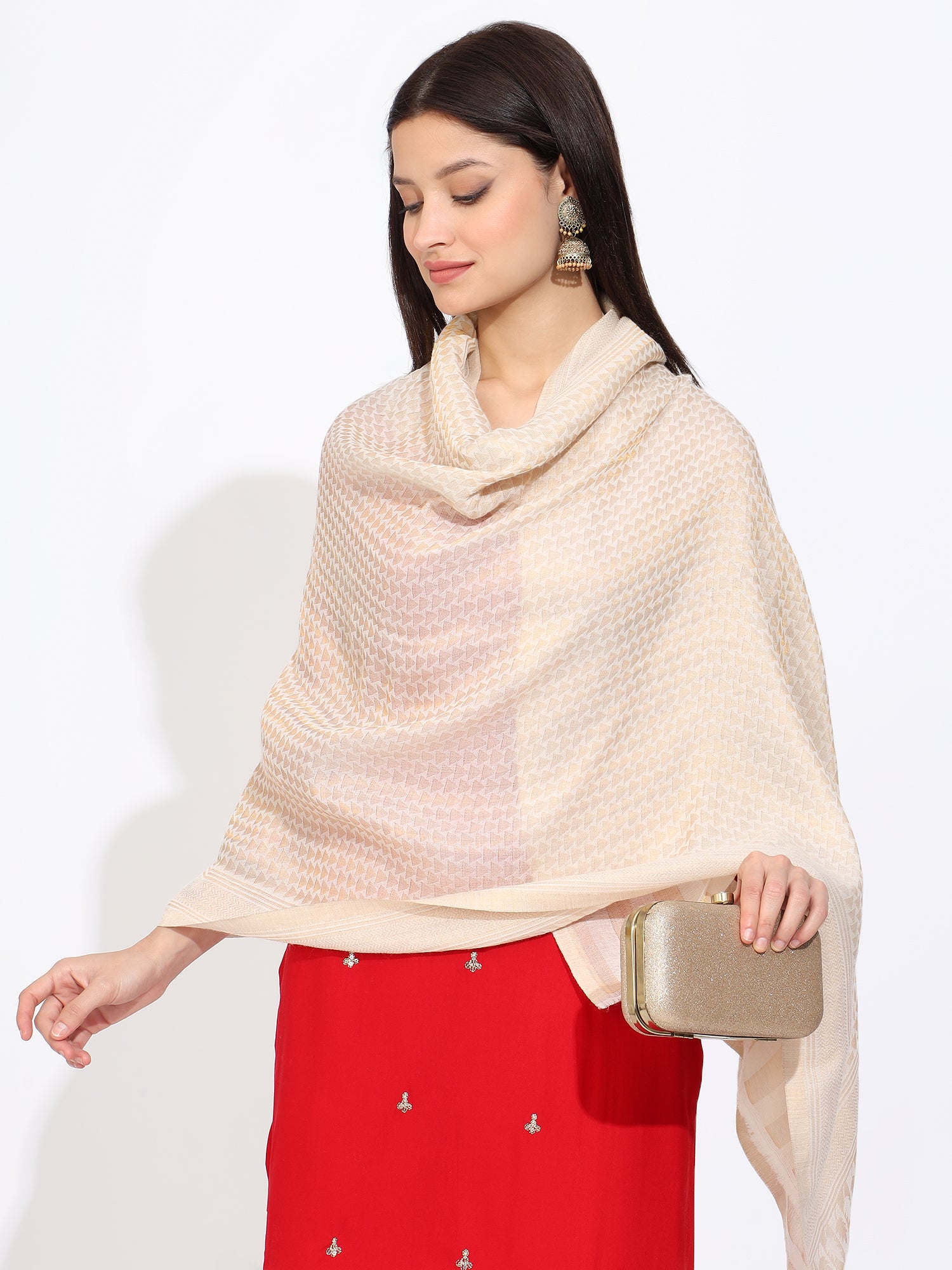 Pashmina Wool Diamond Pattern Zari Stole for Women – Luxury Soft Winter Shawl Wrap