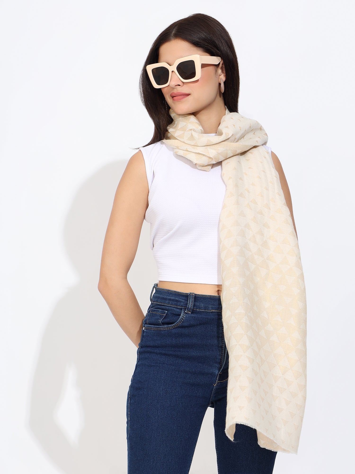 Women's Pashmina Wool Zari Pyramid Stole & Gentlemen's Pashmina Wool Diamond Weave Muffler