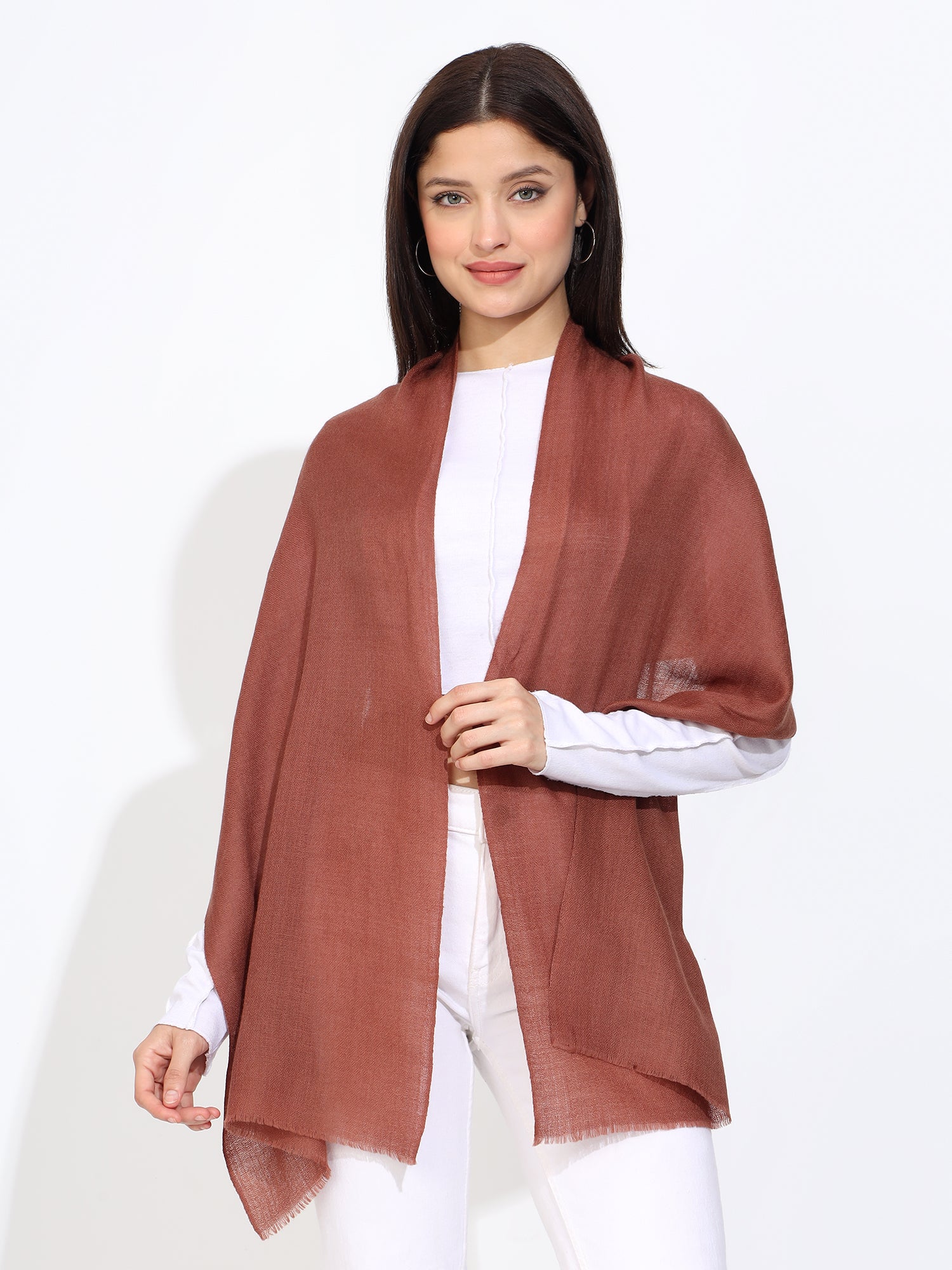 Pashmina Wool Diamond Weave Muffler Brown