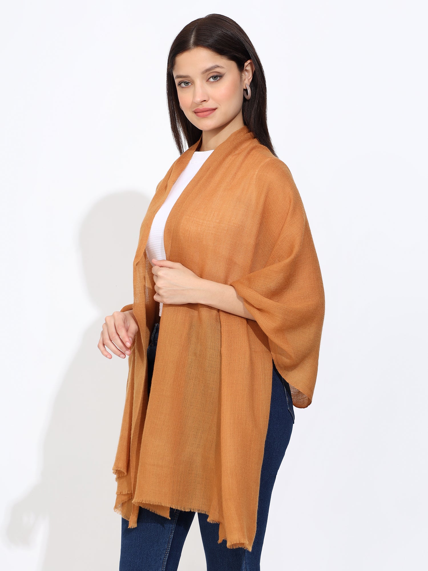 Rust Pashmina Wool Diamond Weave Stole Mustard