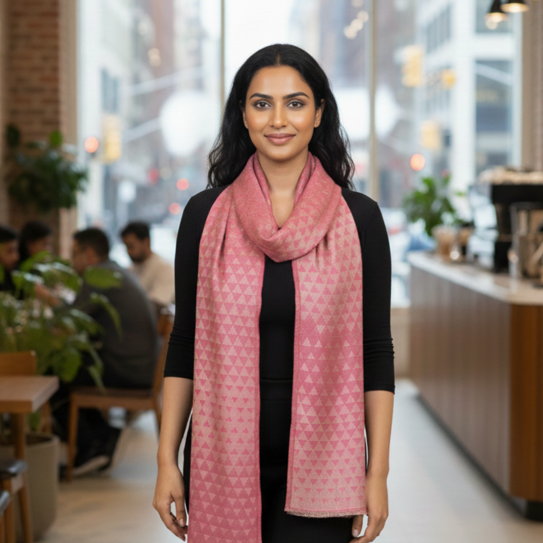 Magenta Pink Pashmina Wool Zari Pyramid Stole