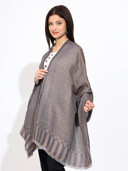 Pashmina Wool Diamond Pattern Self Zari Stole