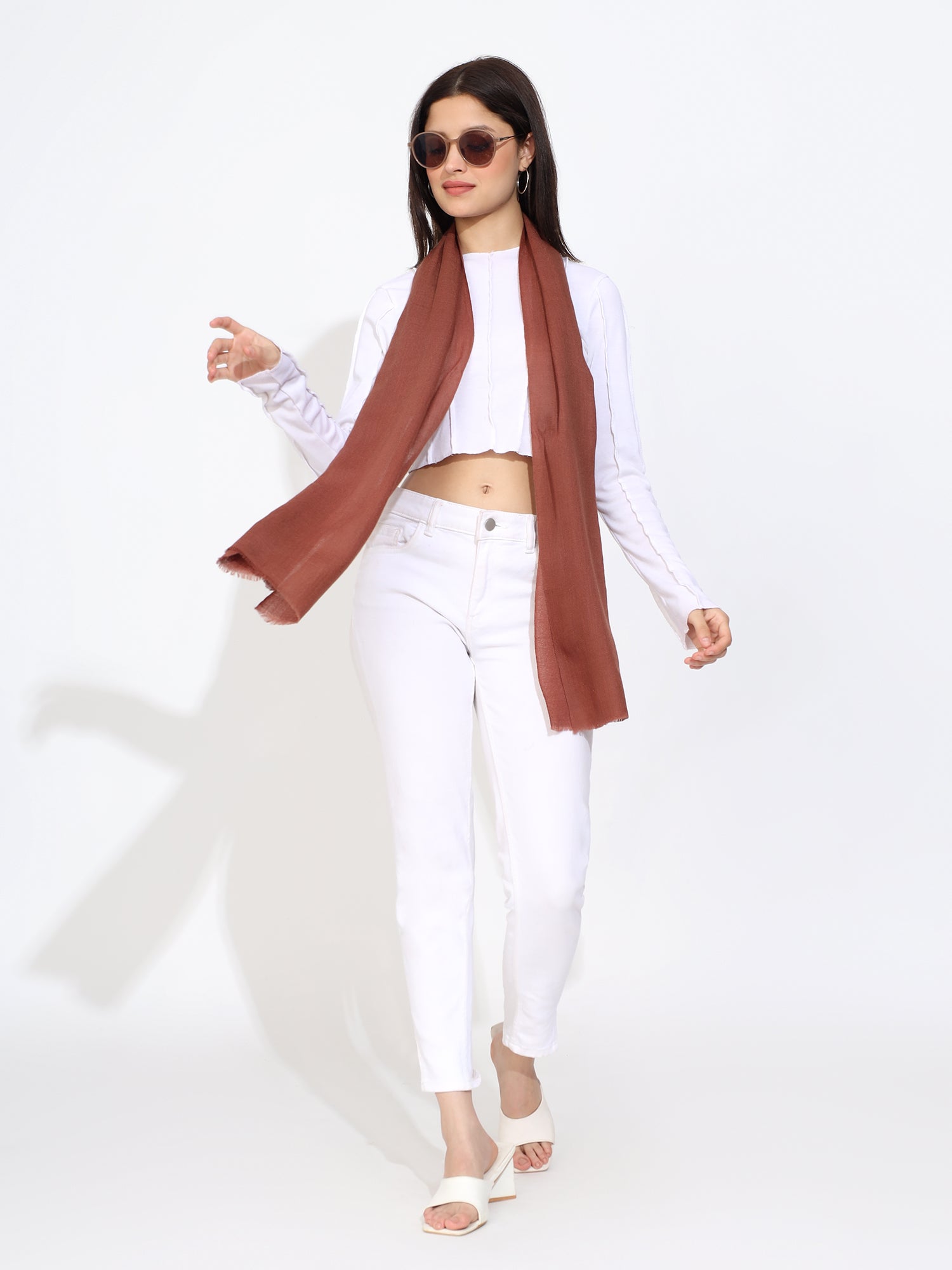 Pashmina Wool Diamond Weave Muffler Brown