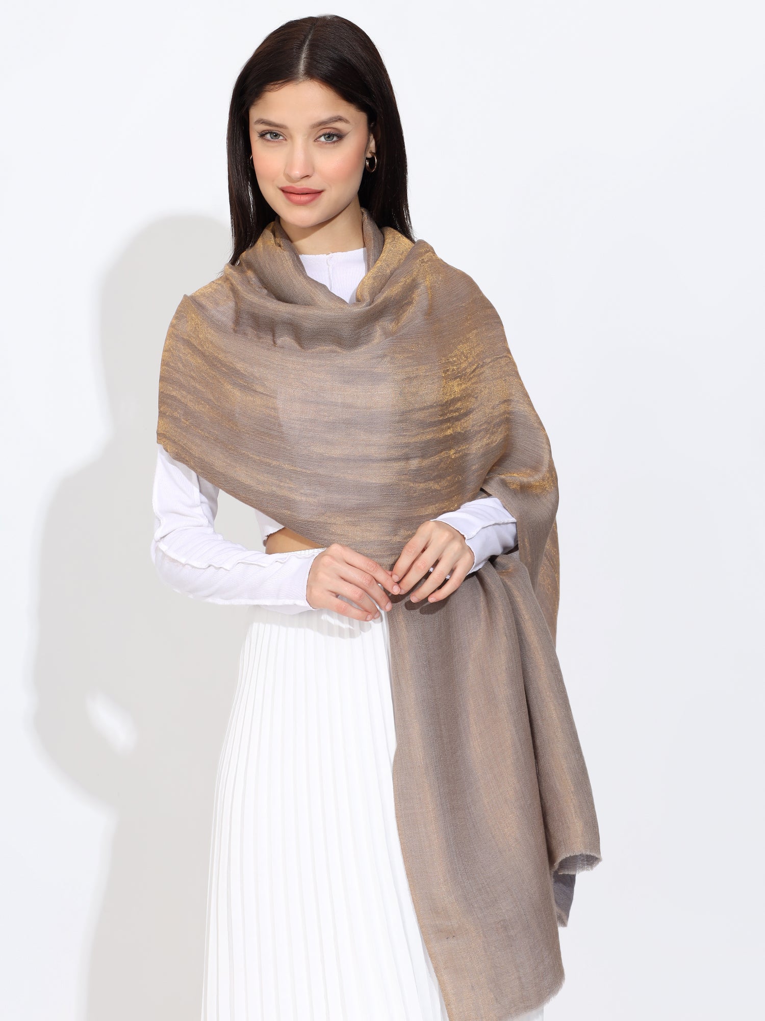 Pashmina Wool Zari Reversible Stole Grey