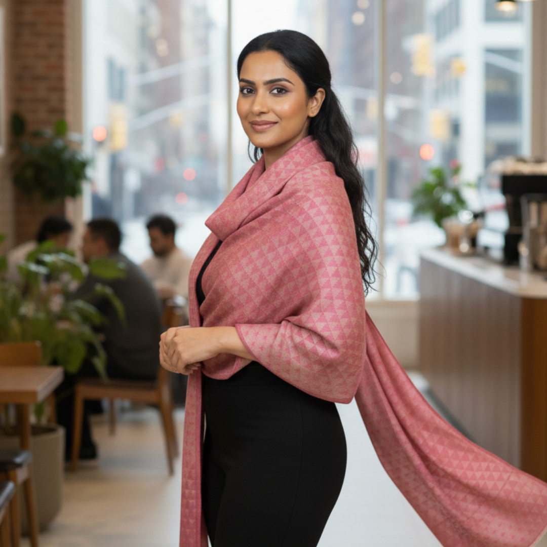 Magenta Pink Pashmina Wool Zari Pyramid Stole