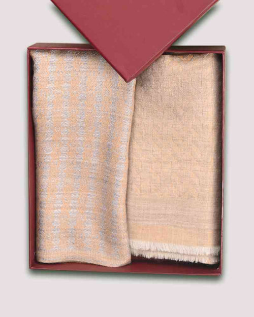 Beige Fine Wool Zari Chevron Pattern Stole & Yellow Acrylic Texture Muffler Combo