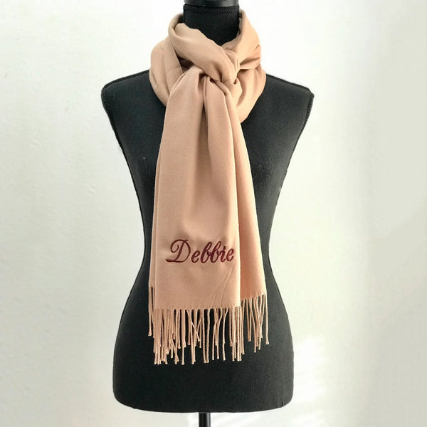 Personalised With Compliments brand label on a fine wool stole