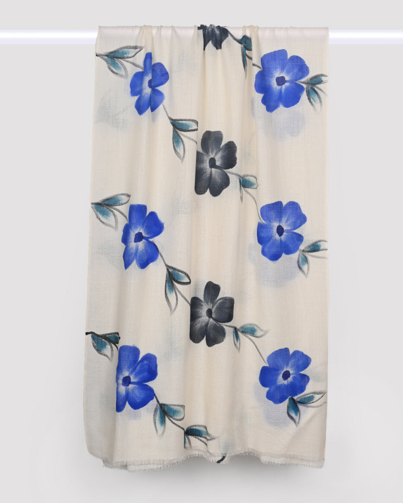 Pashmina Wool Hand-Painted Stole – White