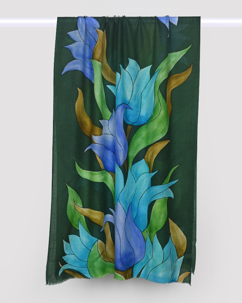 Pashmina Wool Hand-Painted Stole – Green