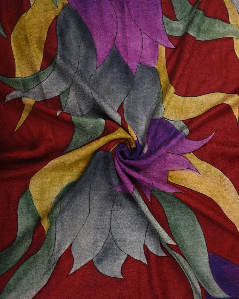 Pashmina Wool Hand-Painted Stole – Maroon