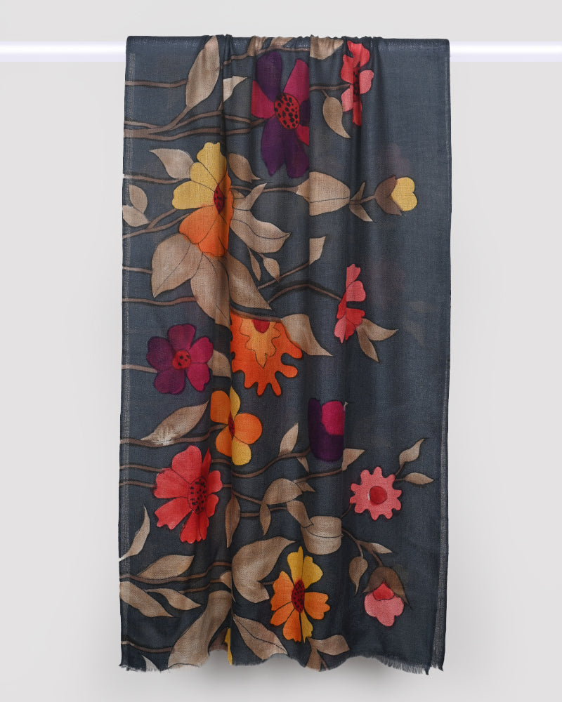 Pashmina Wool Hand-Painted Stole – Grey