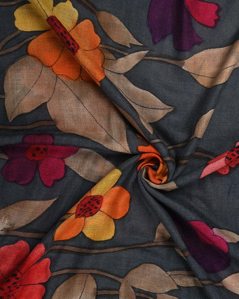 Pashmina Wool Hand-Painted Stole – Grey