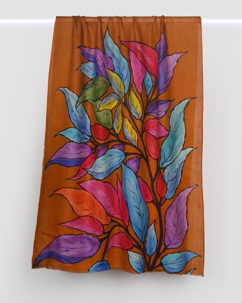Pashmina Wool Hand-Painted Stole – Rust