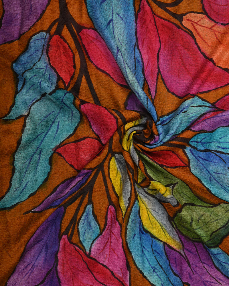 Pashmina Wool Hand-Painted Stole – Rust