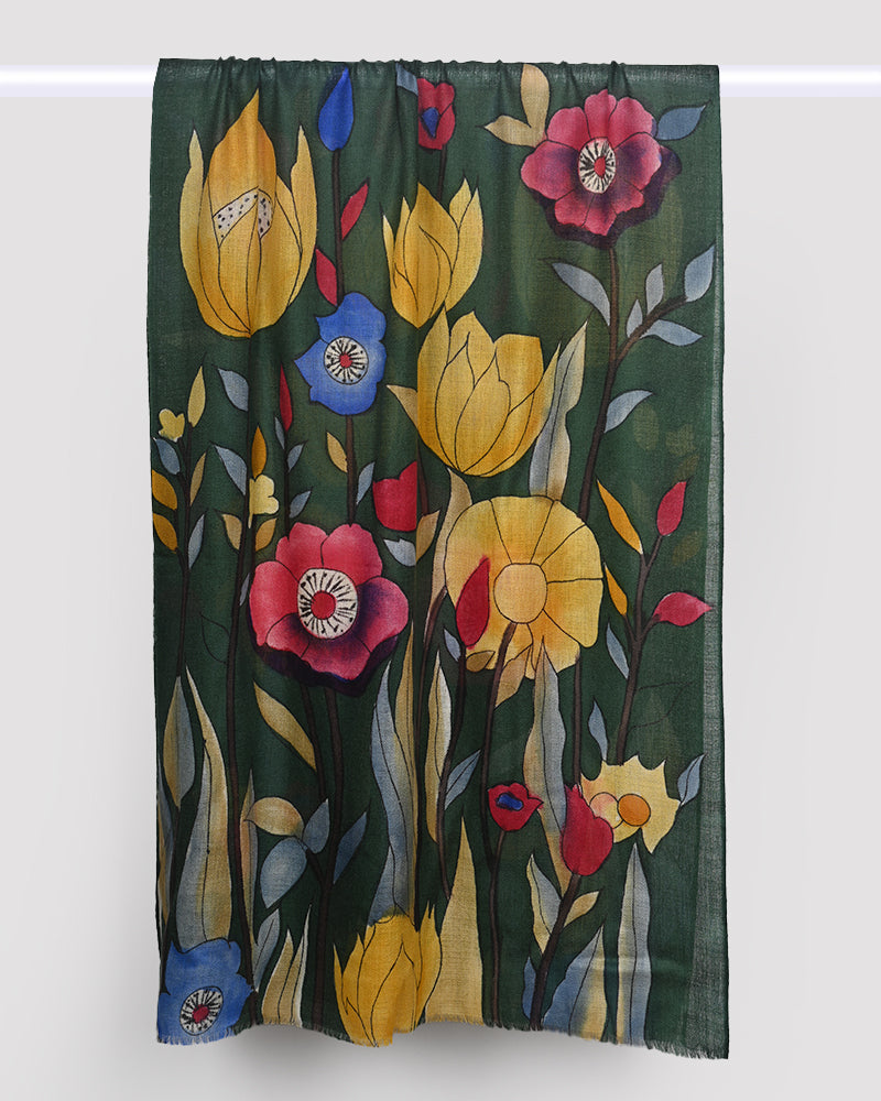 Pashmina Wool Hand-Painted Stole – Green