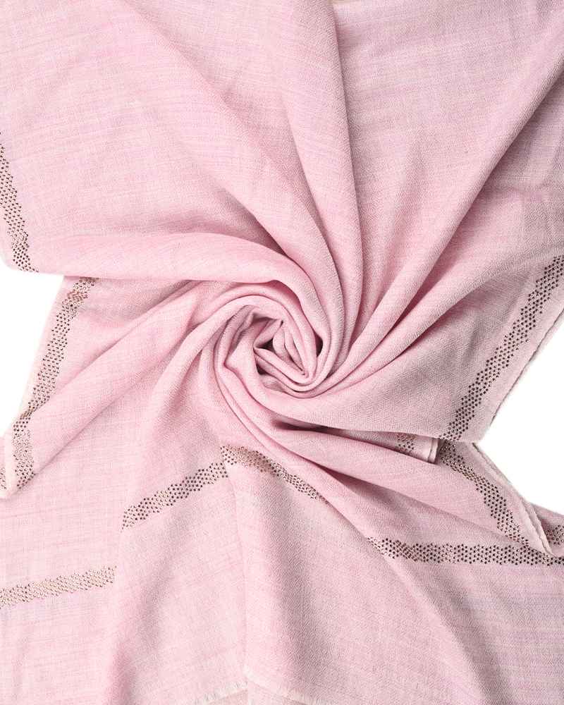 Pashmina Wool Single Line Crystal Border Stole – Pink