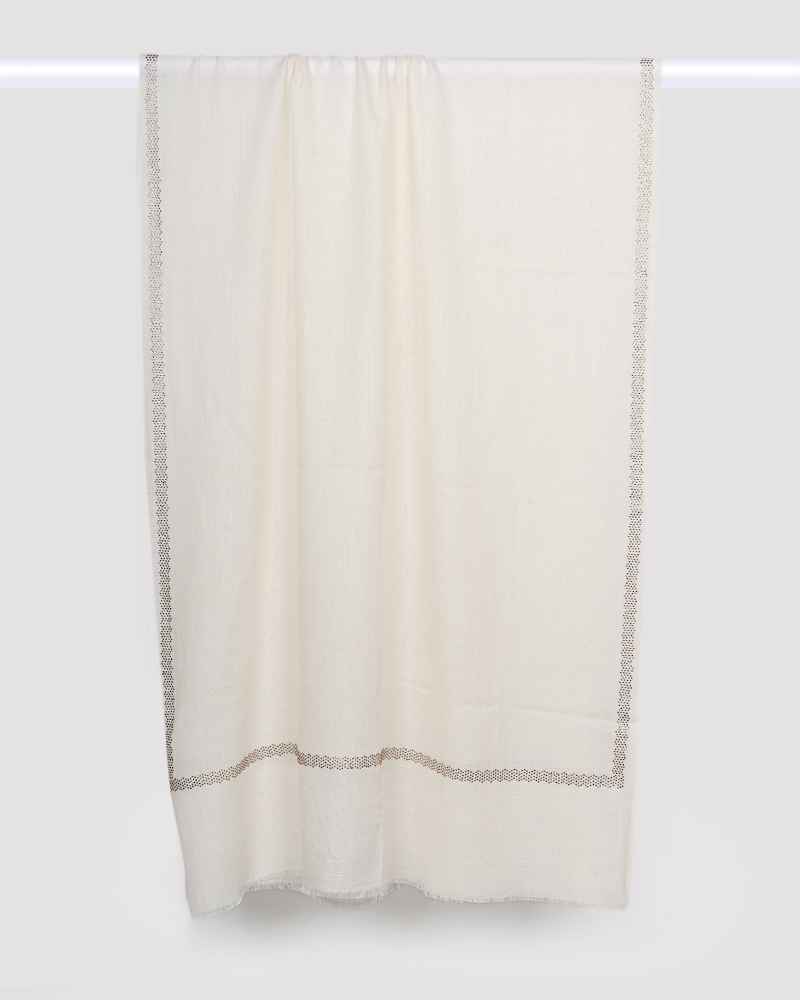 White Pashmina Wool Single Line Crystal Border Stole