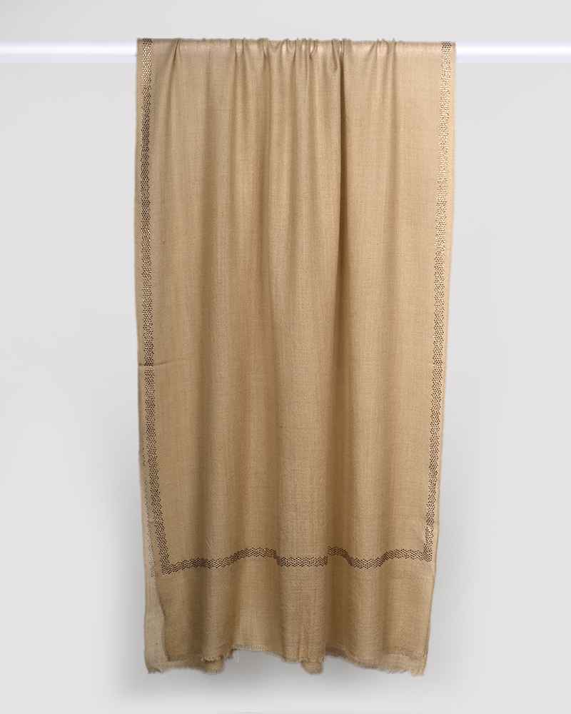 Beige Pashmina Wool Single Line Crystal Border Stole