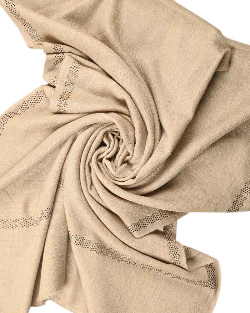 Beige Pashmina Wool Single Line Crystal Border Stole