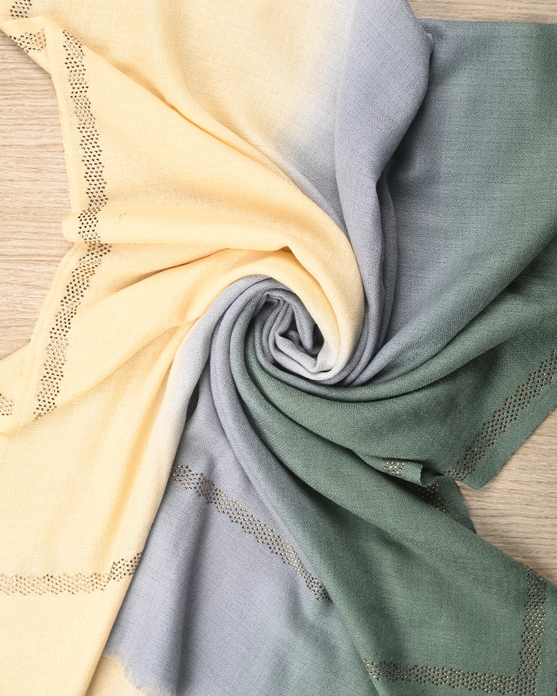 Grey Pashmina Wool Single Line Crystal Border Stole