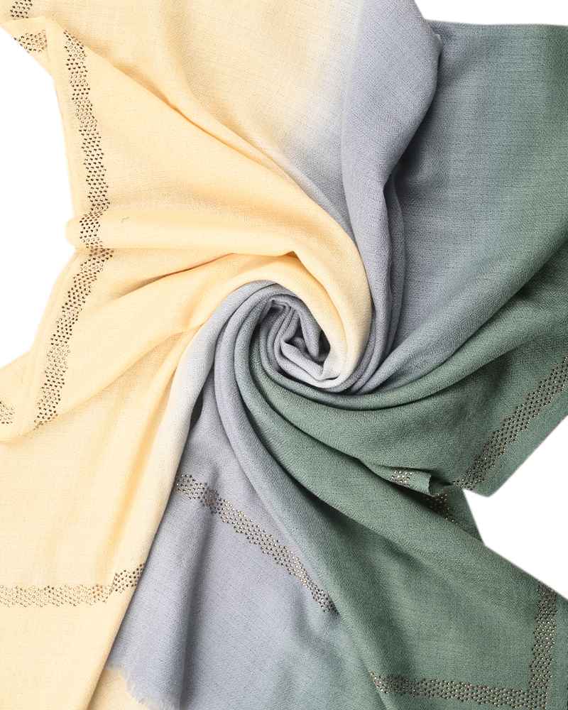 Grey Pashmina Wool Single Line Crystal Border Stole