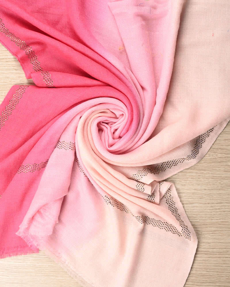 Pashmina Wool Single Line Crystal Border Stole – Pink