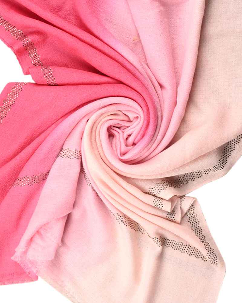 Pashmina Wool Single Line Crystal Border Stole – Pink