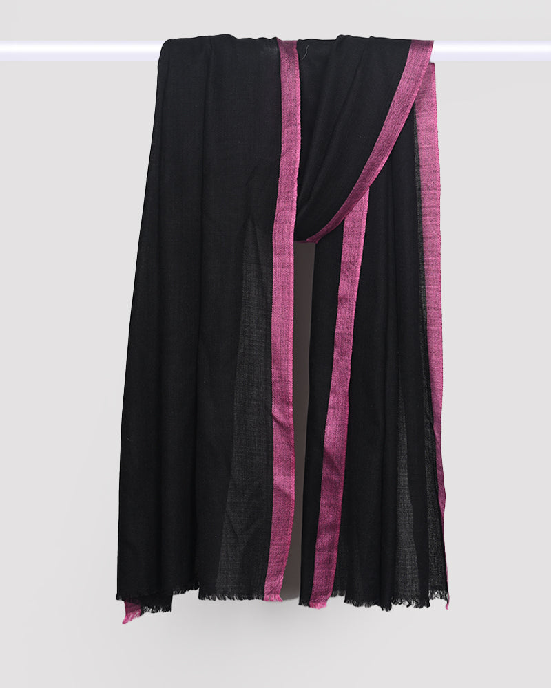 Black Pashmina Wool Silk Kandi Border Stole