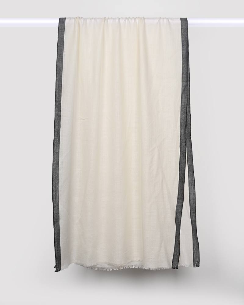 White Pashmina Wool Silk Kandi Border Stole