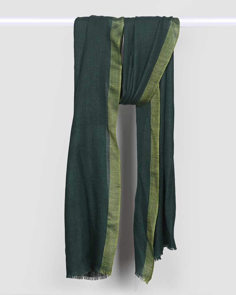 Green Pashmina Wool Silk Kandi Border Stole