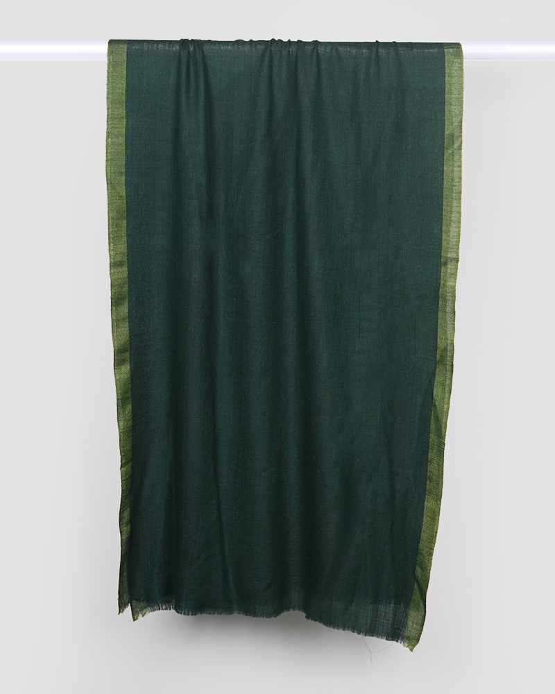 Green Pashmina Wool Silk Kandi Border Stole