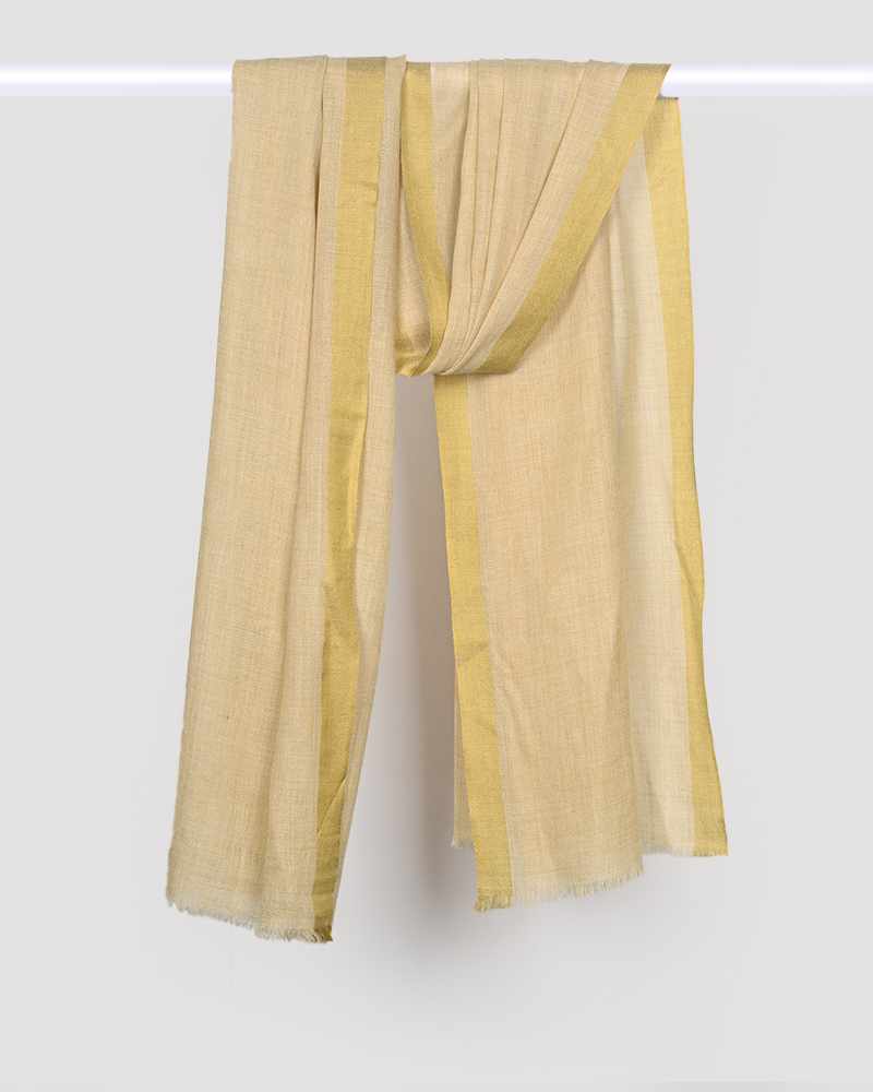 Golden Pashmina Wool Silk Kandi Border Stole