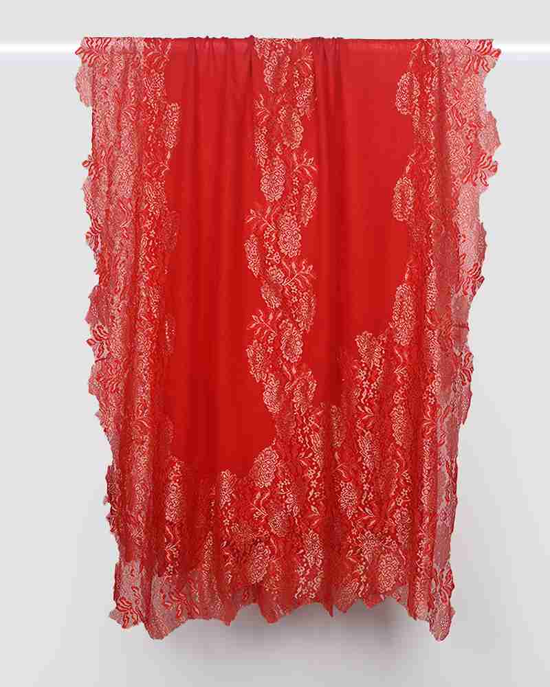 Red Pashmina Wool Shining Lace Stole