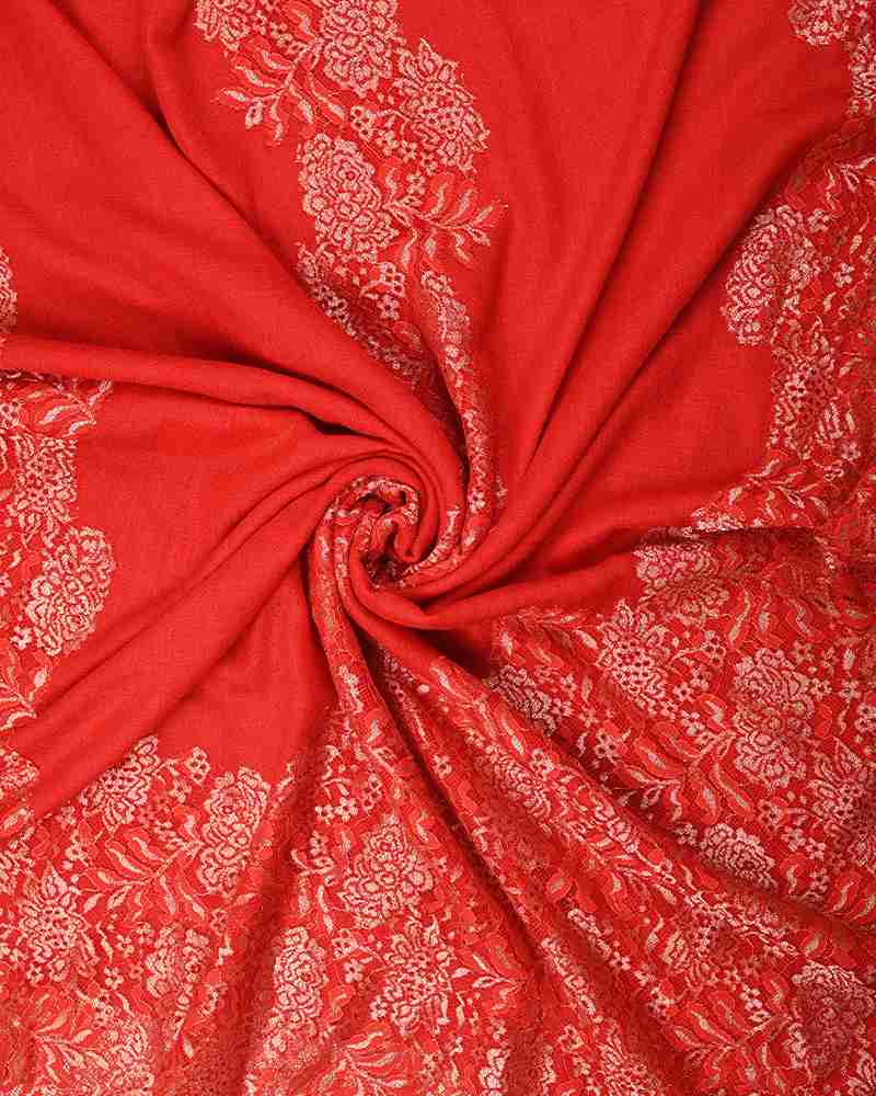 Red Pashmina Wool Shining Lace Stole