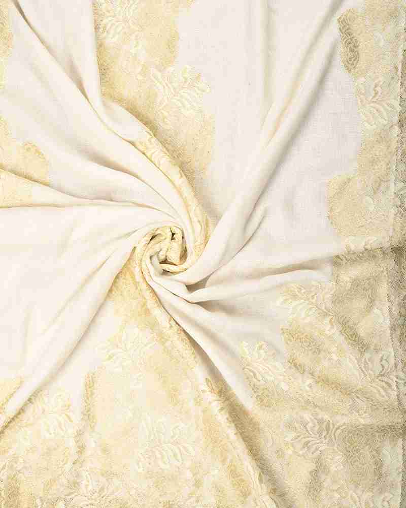 White Pashmina Wool Shining Lace Stole