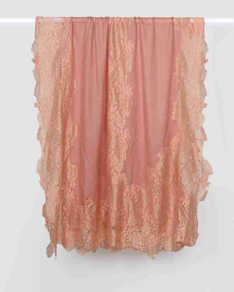 Pink Pashmina Wool Shining Lace Stole