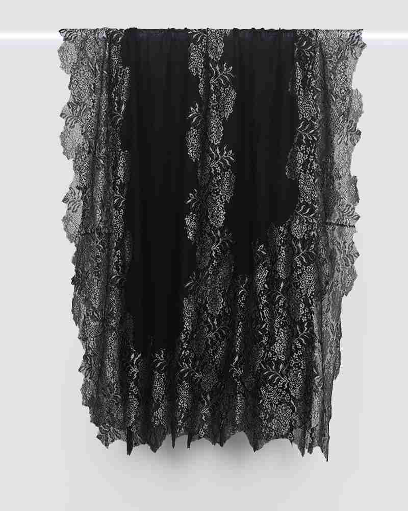 Black Pashmina Wool Shining Lace Stole