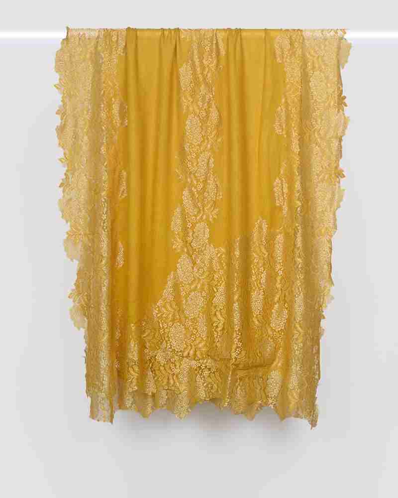Yellow Pashmina Wool Shining Lace Stole