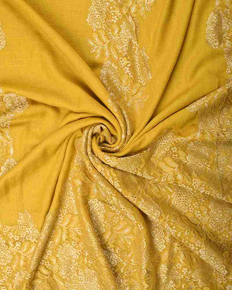 Yellow Pashmina Wool Shining Lace Stole