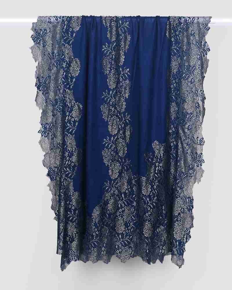 Navy Blue Pashmina Wool Shining Lace Stole