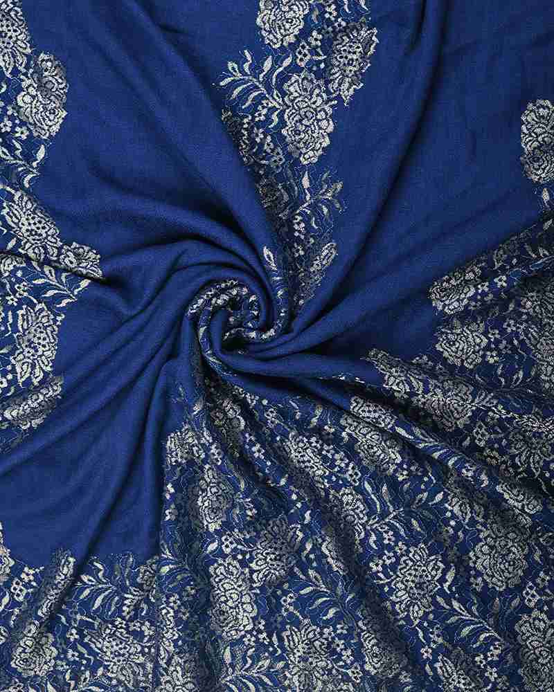 Navy Blue Pashmina Wool Shining Lace Stole