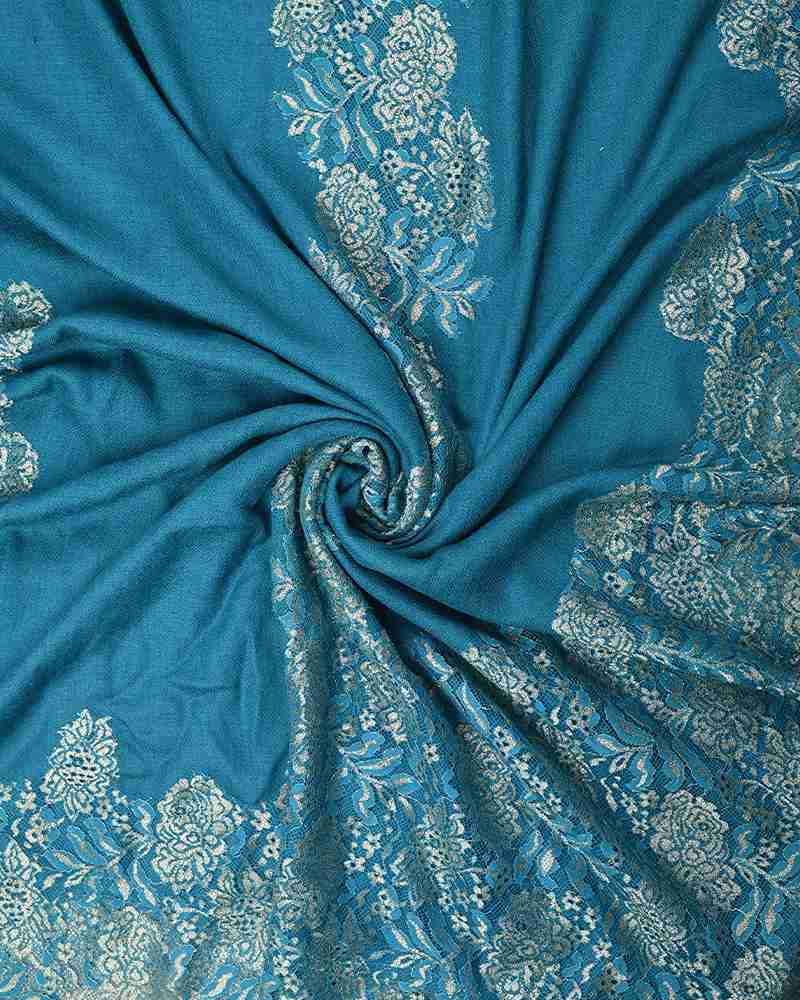 Pashmina Wool Shining Lace Stole Turquoise