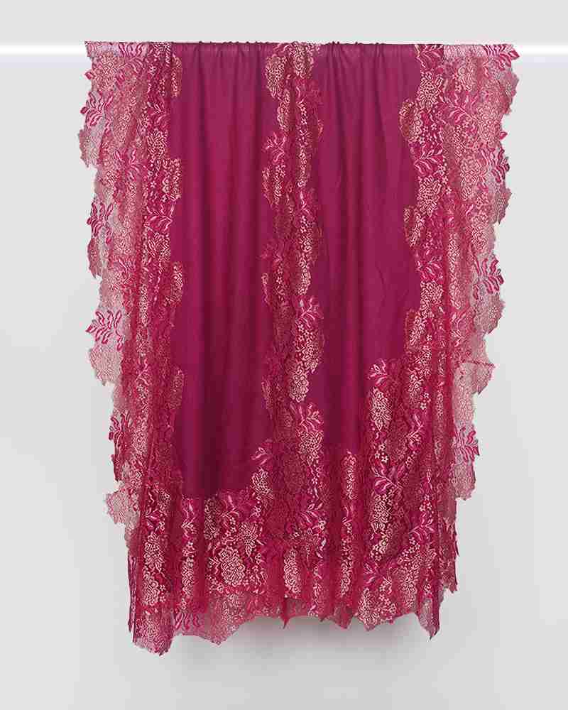 Magenta Pink Pashmina Wool Shining Lace Stole